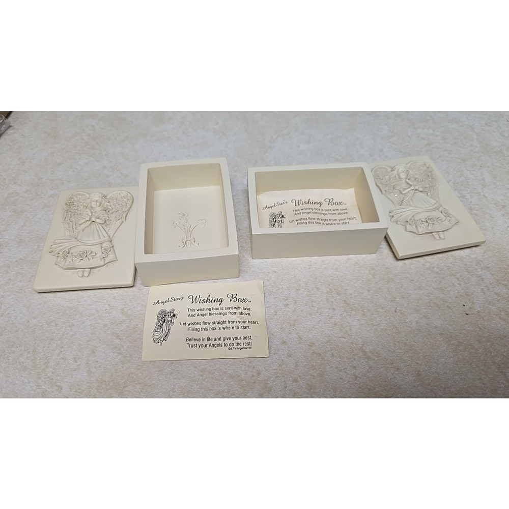 Lot‎ of 2 Vtg 2000 Angelstar Bless His People Home Decor Trinket Wishing Box